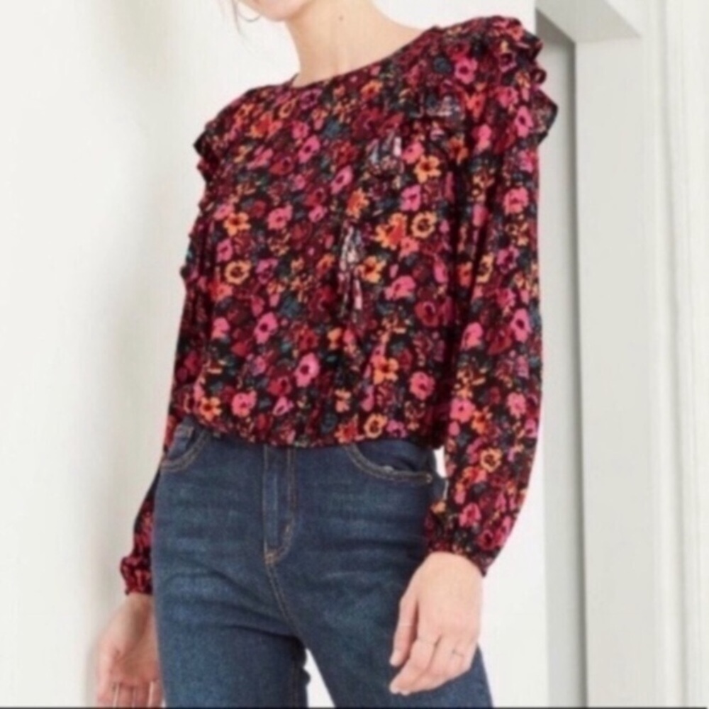 Wild Fable Neon Floral Long Sleeve Blouse